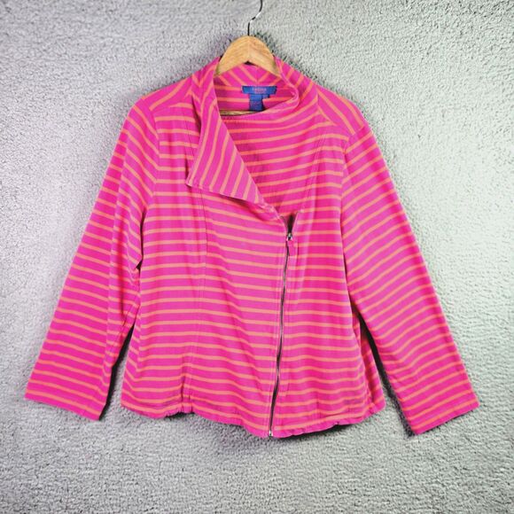 Twiggy London Pink Orange Striped Moto Jacket 3X Deep Pockets Asymmetric Zipper - Picture 2 of 16